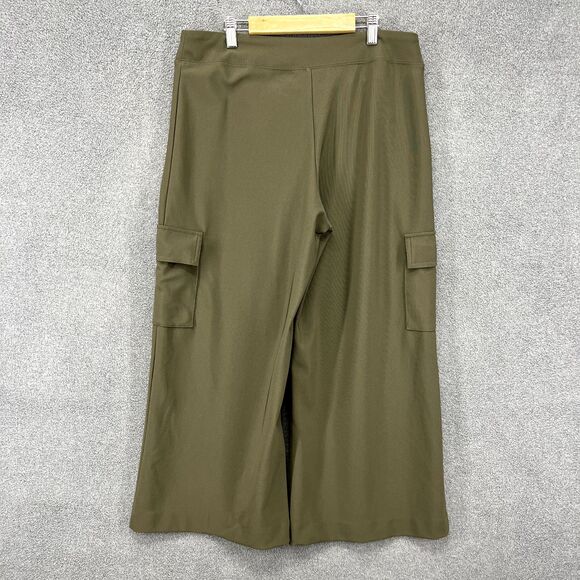 Boston Proper Pants Womens Medium Crop Cargo Wide Leg Olive Green stretch boho - Picture 2 of 15